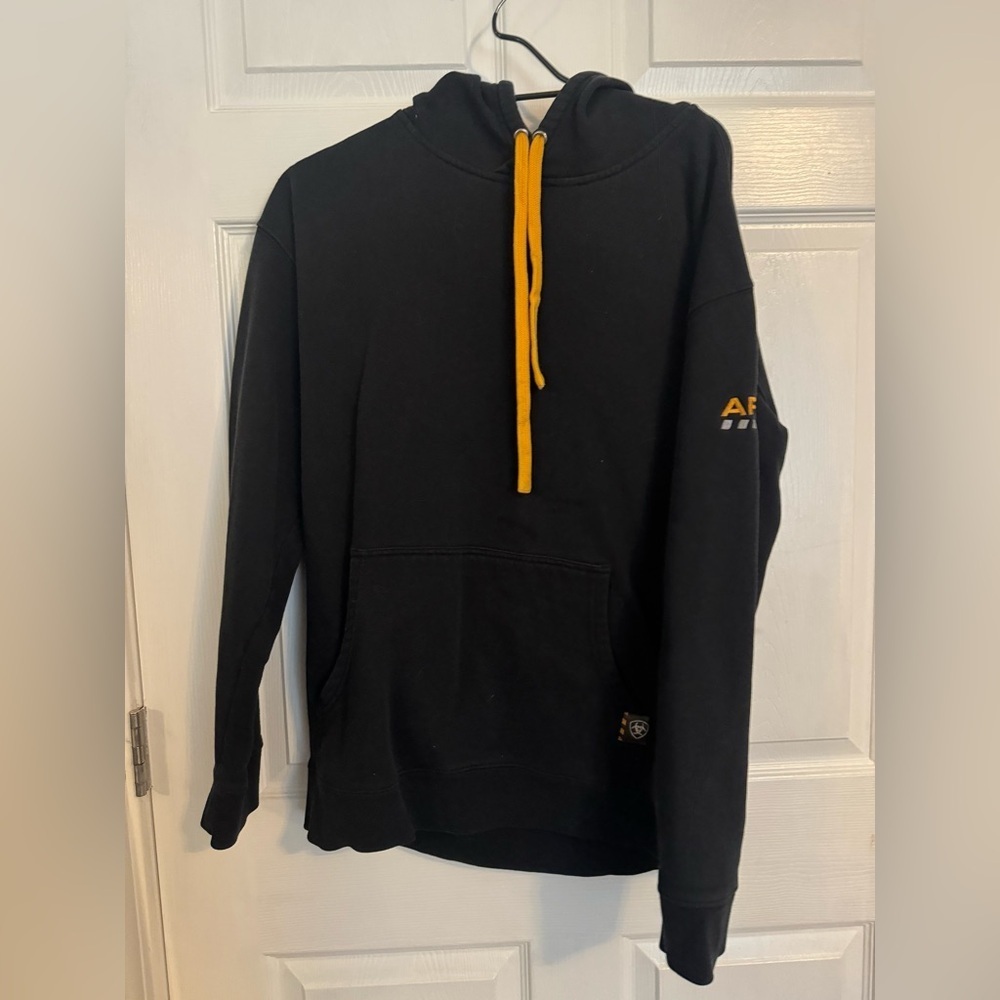 Ariat Men’s Black Hoodie with Yellow Details Size Large Tall